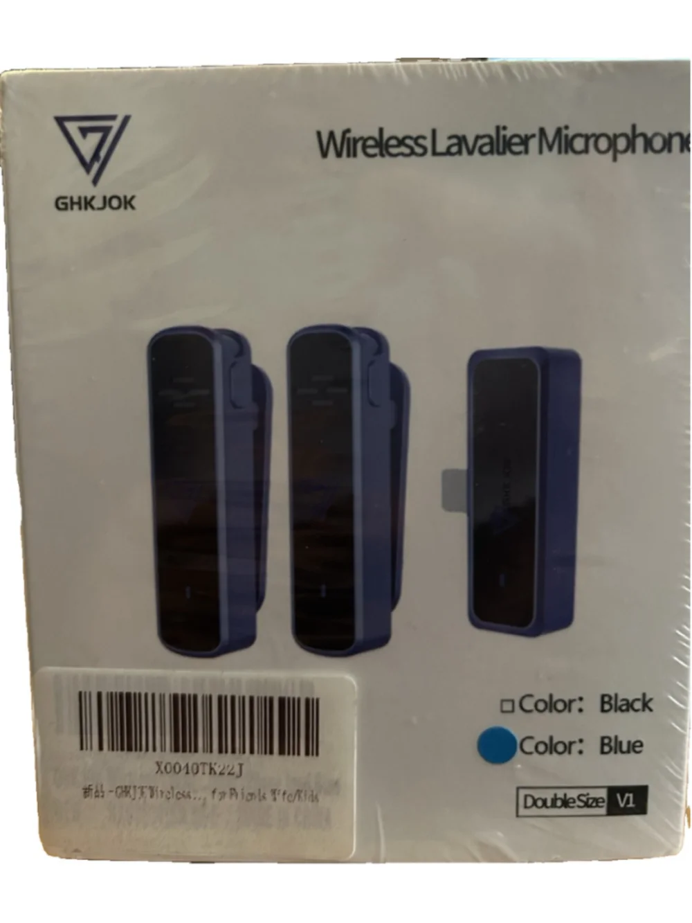Wireless Lavalier Microphone GHKJOK Model: V1 Double Size Blue New